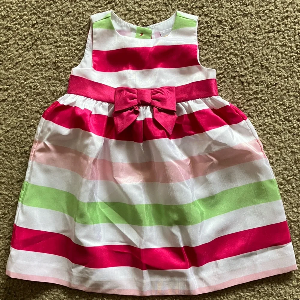 Gymboree Pink and Green Striped Dress with Leggings